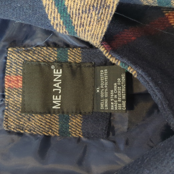 Me Jane Burgundy Tan Navy Plaid Double-Breasted Belted Women's Jacket, XL - Picture 3 of 10